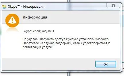 Eroare 1601 atunci când instalați Skype, cum să se stabilească o eroare în Skype