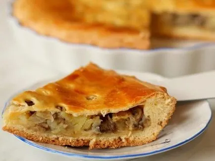 Pie gombával és burgonyával a sütőben, a lépésről lépésre recept fotók