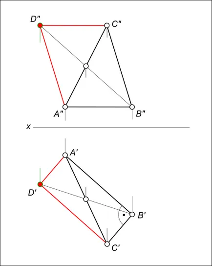 Proiecții ale unui triunghi dreptunghic, geometrie descriptivă