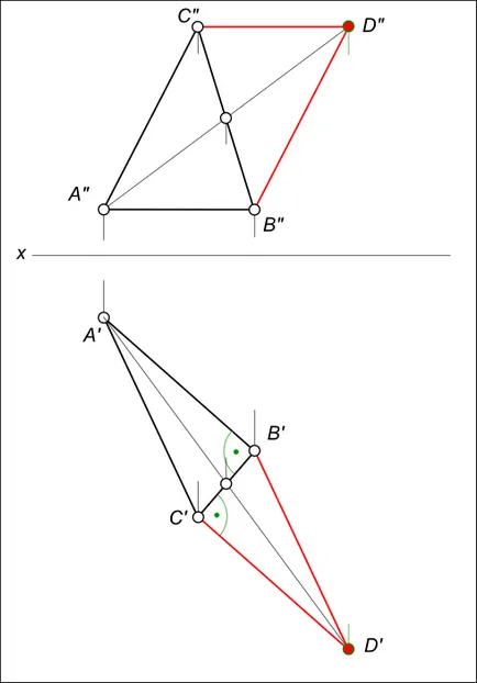 Proiecții ale unui triunghi dreptunghic, geometrie descriptivă