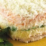 Mimosa saláta csirke recept egy fotó