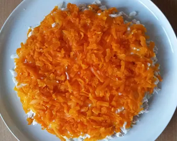 Mimosa saláta csirke recept egy fotó