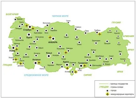 Repülőterek Törökország térkép Törökország Városok listája