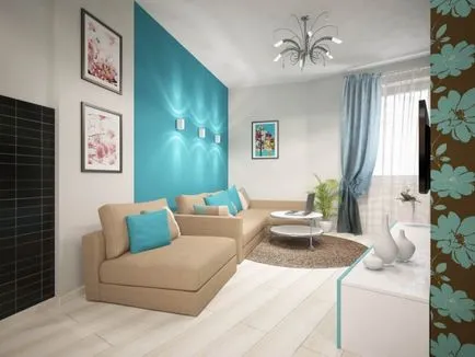 A türkiz szín a hangulatot a nappaliban - fotó- és dizájn