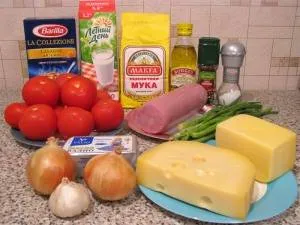 Lasagna sajttal és sonkával - lépésről lépésre recept fotók