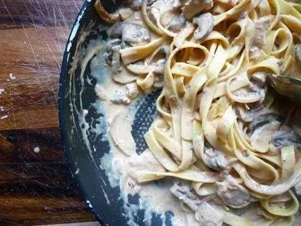 tagliatelle tészta csirkével és gombával - lépésről lépésre recept fotók