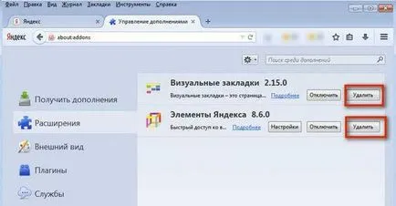 Távolítsuk el a vizuális könyvjelzők Yandex re Mozilla Firefox