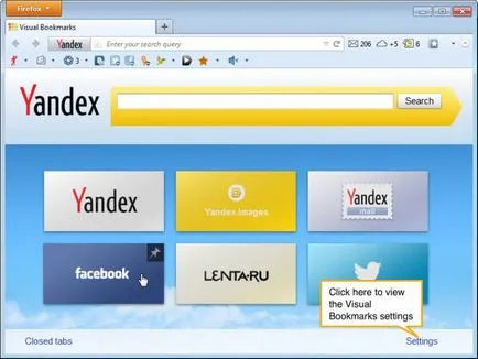 Távolítsuk el a vizuális könyvjelzők Yandex re Mozilla Firefox