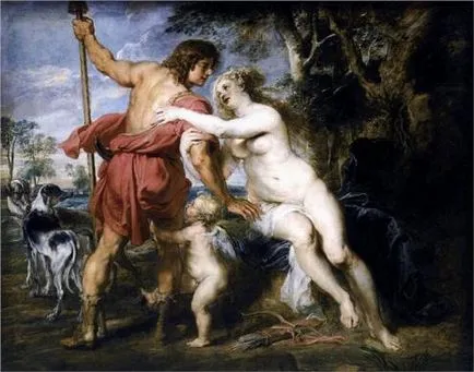 Adonis és Aphrodite, a mítosz Adonis Adonis átalakulás kökörcsin, a három grácia, istennő Khariszok