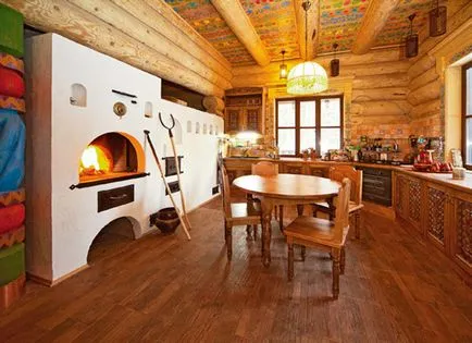 bucătărie interioară într-o casă de lemn de la un bar, un design modern, bucătărie într-o casă rustică din lemn