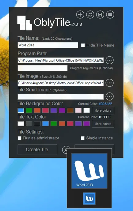 Cum de a crea dale pentru orice programe desktop în Windows 8