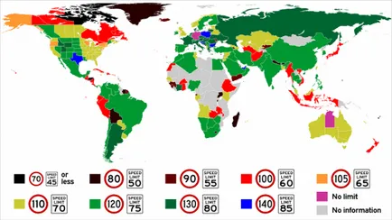 Ограничението на скоростта по картата на света