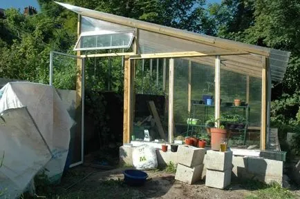 Lean-to üvegházhatású polikarbonát Gable a kezüket, nyeregtetős, tető rajzok, keret