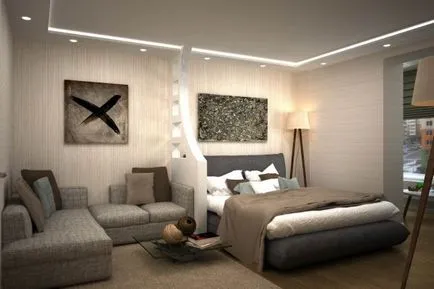 Всекидневна Спалня 18 квадратчета - интериорен дизайн снимка