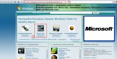 Instrucțiuni de instalare pentru Gadgeturile din bara laterală pe site-ul oficial al Microsoft