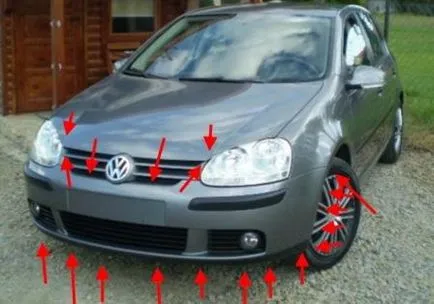 Scoaterea din față și bara de protecție spate VW Golf 5