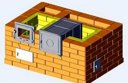 Dvuhkolpakovaya отопление и готварска печка с ръцете си