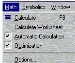 Menü matematika (matematika) Mathcad