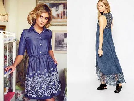 Rochie din denim cu dantelă la zi, lucru practic