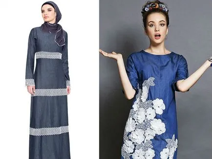 Rochie din denim cu dantelă la zi, lucru practic