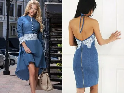 Rochie din denim cu dantelă la zi, lucru practic