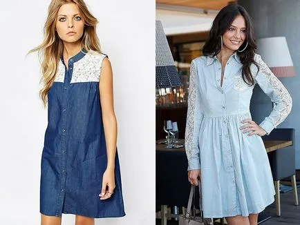 Rochie din denim cu dantelă la zi, lucru practic