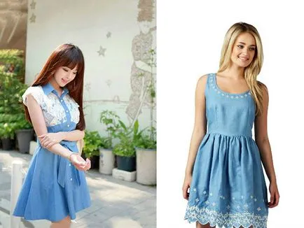 Rochie din denim cu dantelă la zi, lucru practic