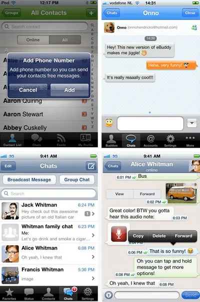 ICQ на iphone, Сравнение на програмата за четири ICQ-клиент за ябълка iphone