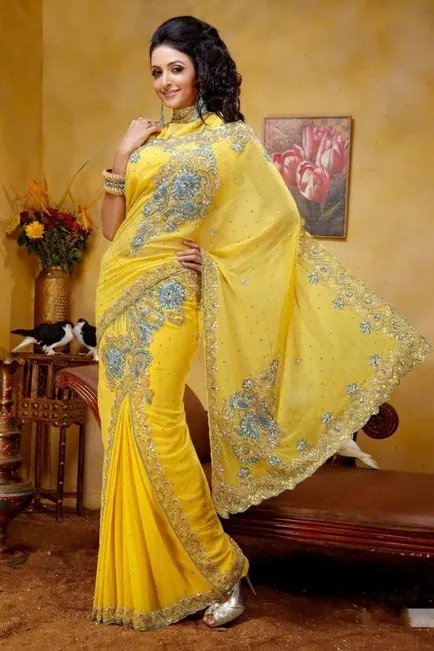 Indian istorie rochie sari, tesatura si culoare