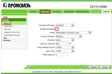 Configurarea Wi-Fi pe modem Promsviaz (ZTE) zxv10 h208l pentru byfly