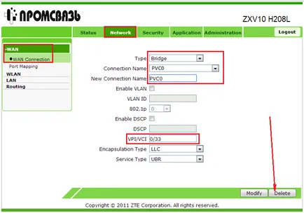 Configurarea Wi-Fi pe modem Promsviaz (ZTE) zxv10 h208l pentru byfly