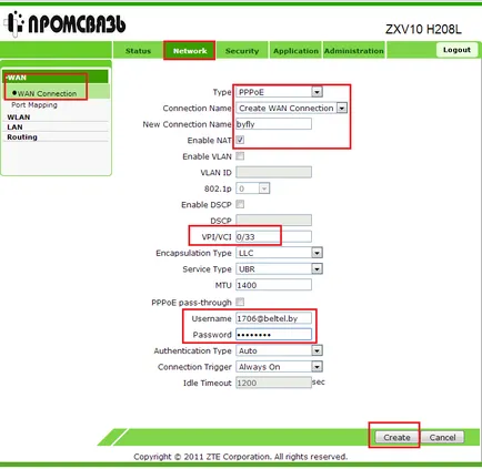 Configurarea Wi-Fi pe modem Promsviaz (ZTE) zxv10 h208l pentru byfly