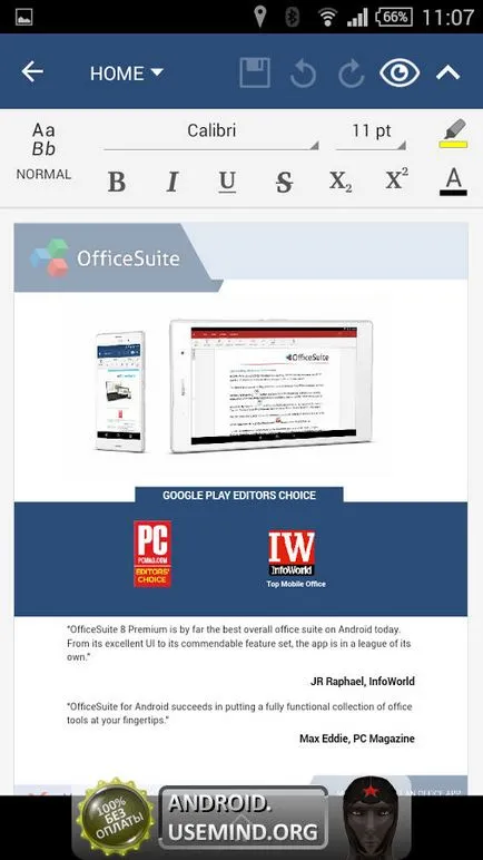 Office pe video de revizuire Android