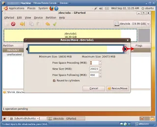 Már matatott módosítsa a partíció méretét Ubuntu Linux alatt