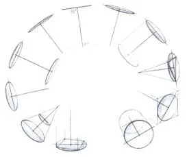 cilindru de desen în perspectivă, cu umbrire - elementele de bază ale perspectivelor de desen