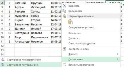 Rendezze az adatokat Excel dátum ABC és emelkedő