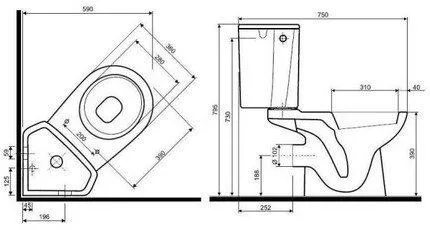 Corner WC-tartályban típusok, telepítés sarokba szerelve, méretek (fotók)