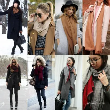 Street fashion, hogyan kell viselni sál télen 2014-2015 divat képek egy sálat