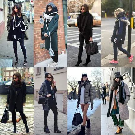 Street fashion, hogyan kell viselni sál télen 2014-2015 divat képek egy sálat