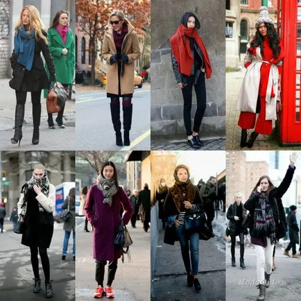 Street fashion, hogyan kell viselni sál télen 2014-2015 divat képek egy sálat