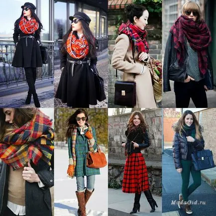 Street fashion, hogyan kell viselni sál télen 2014-2015 divat képek egy sálat