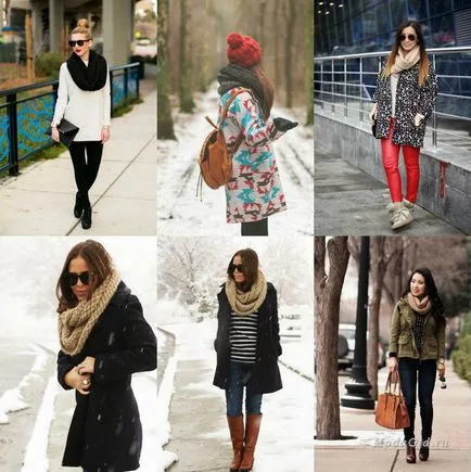 Street fashion, hogyan kell viselni sál télen 2014-2015 divat képek egy sálat