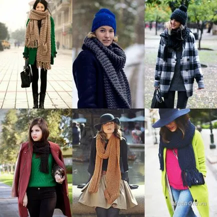 Street fashion, hogyan kell viselni sál télen 2014-2015 divat képek egy sálat
