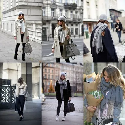 Street fashion, hogyan kell viselni sál télen 2014-2015 divat képek egy sálat