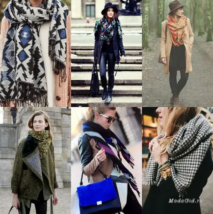 Street fashion, hogyan kell viselni sál télen 2014-2015 divat képek egy sálat