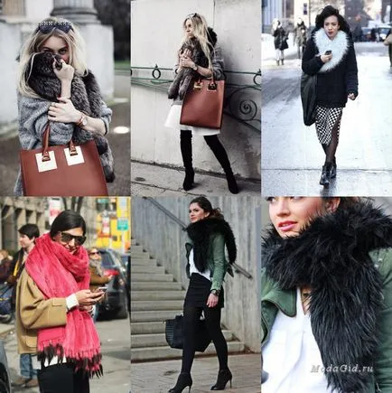 Street fashion, hogyan kell viselni sál télen 2014-2015 divat képek egy sálat