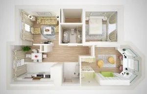 Design-ul de apartamente cu două camere de 60 de metri pătrați