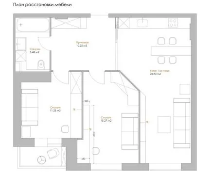 A design két hálószobás apartman 60 négyzetméter