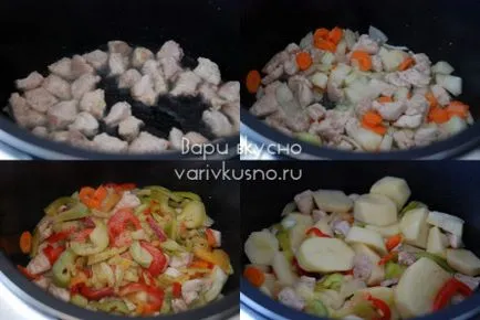 Turcia tocană cu cartofi și legume într-o oală sub presiune-multivarka