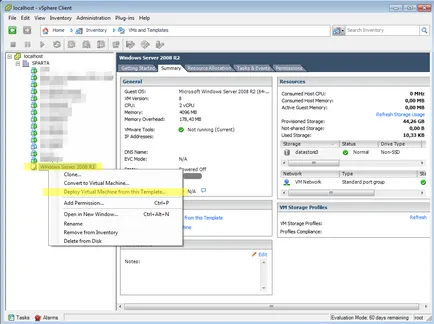 За да се разгърне на виртуалната машина от шаблона 5 в vcenter